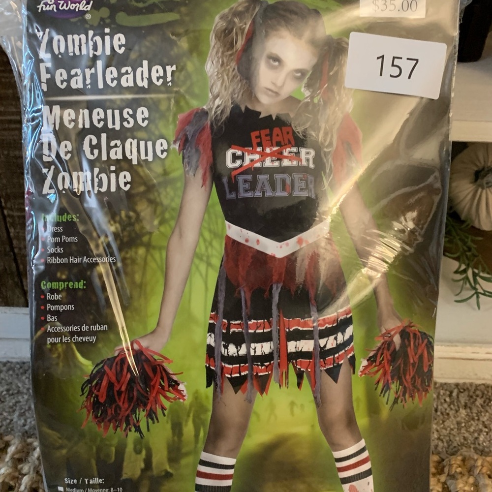 Zombie Cheerleader Costume for Kids Size L/12-14Y, Red and Black